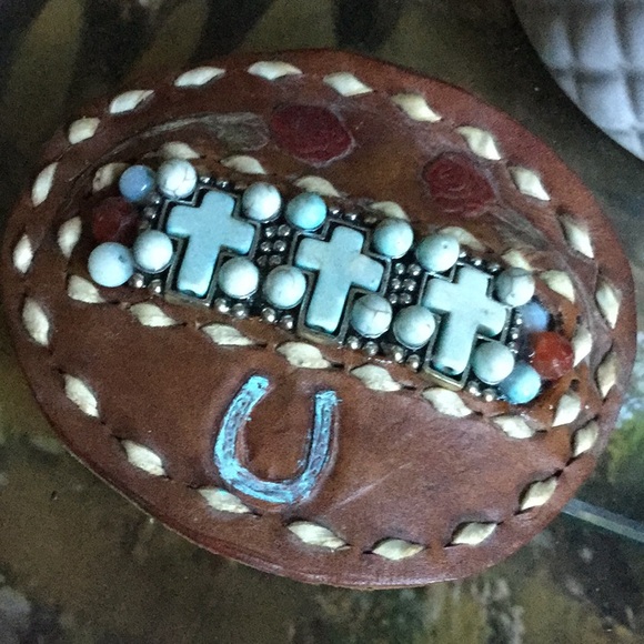 Vintage western leather belt buckle cowgirl boho rodeo chic rustic market - Picture 7 of 7